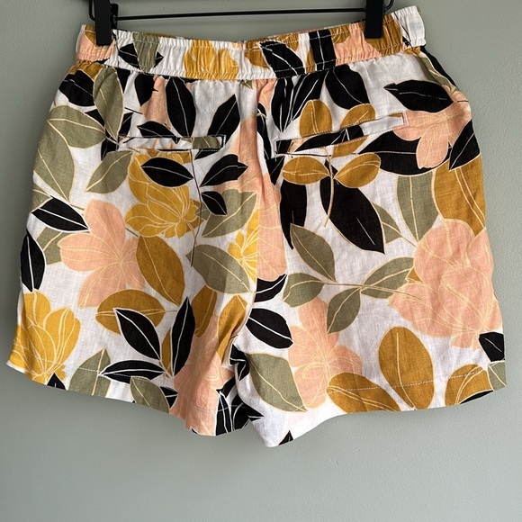 Rachel Zoe Linen Shorts Floral Hawaiian Print Comfy Elastic Waist Beaded Tie M - Picture 5 of 11